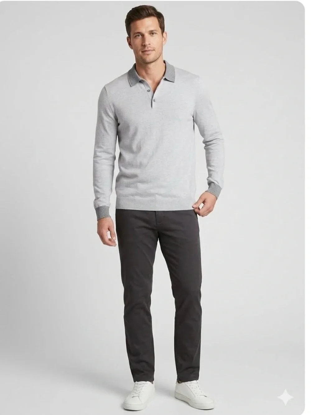 Banana Republic Men's Luxury Blend Grey Polo Shirt